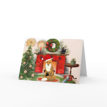 Vos voor de open haard Christmas Kaart