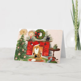 Vos voor de open haard Christmas Kaart