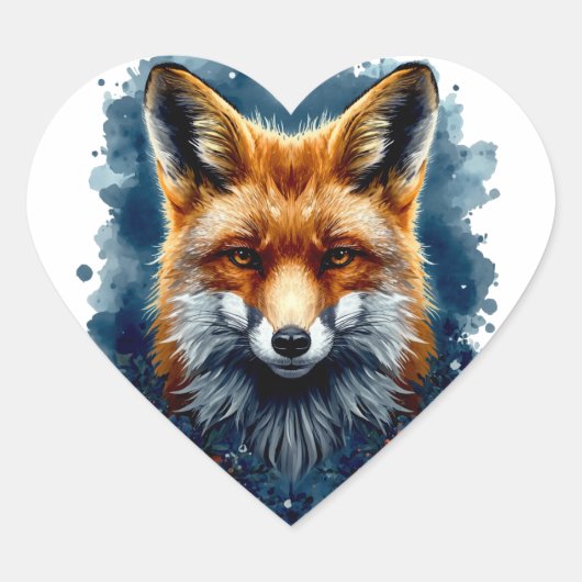 Vos Watercolor Maan Bos Dier Esthetisch Hart Sticker (Voorkant)
