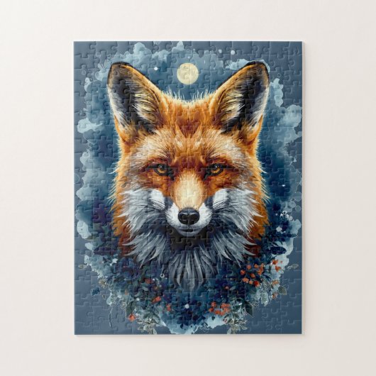 Vos Watercolor Maan Bos Dier Esthetisch Legpuzzel (Verticaal)