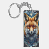 Vos Watercolor Maan Bos Dier Esthetisch Sleutelhanger (Voorkant Links)