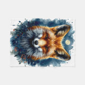 Vos Waterverf Maan Bos Dier Esthetisch Fleece Deken (Voorkant (Horizontaal))