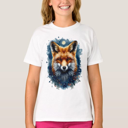 Vos Waterverf Maan Bos Dier Esthetisch T-shirt (Voorkant)