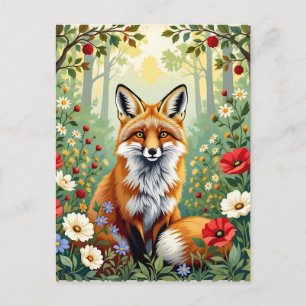 Vos Wilde Bloem Bos Illustratie Briefkaart