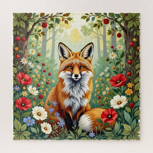 Vos Wilde Bloem Bos Illustratie Legpuzzel (Verticaal)
