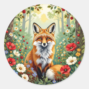 Vos Wilde Bloem Bos Illustratie Ronde Sticker