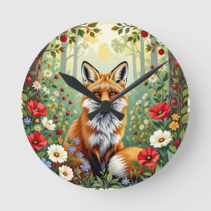 Vos Wilde Bloemen Bos Illustratie Ronde Klok