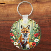 Vos Wilde Bloemen Bos Illustratie Sleutelhanger (Voorkant)