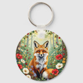 Vos Wilde Bloemen Bos Illustratie Sleutelhanger (Achterkant)