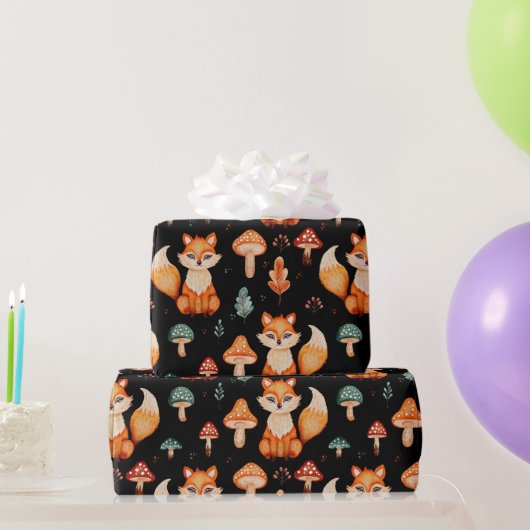 Vos, wilde bospaddenstoelen, herfstbladeren cadeaupapier (Feestgeschenken)