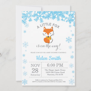 Vos Winter Blauwe Jongen Baby Shower Sneeuwvlok Kaart