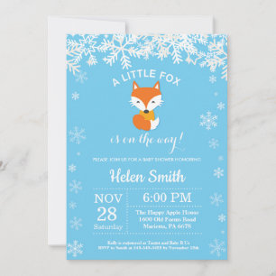 Vos Winter Blauwe Jongen Baby Shower Sneeuwvlok Kaart