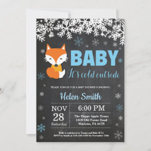 Vos Winter Jongen Baby Shower Krijtbord Kaart