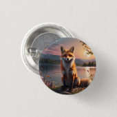 Vos zit bij het meer in de zonsondergang. ronde button 3,2 cm (Voorkant /achterkant)