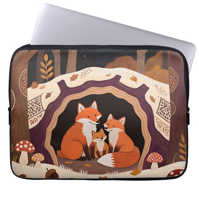 Vosfamilie Herfst Bos Hol Laptop Sleeve (Voorkant)