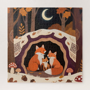 Vosfamilie Herfst Bos Hol Legpuzzel