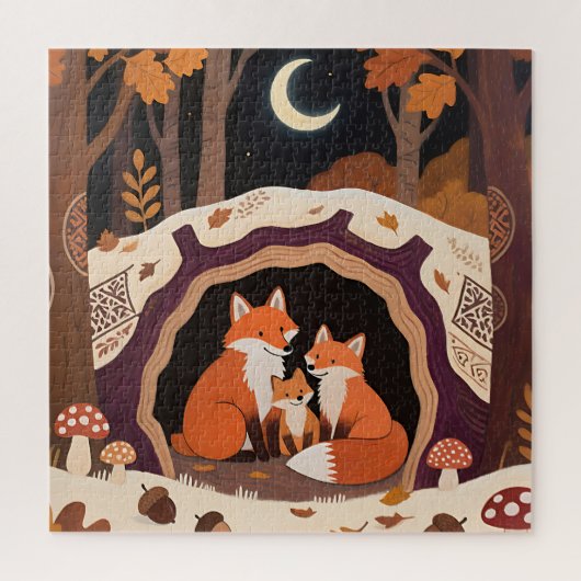 Vosfamilie Herfst Bos Hol Legpuzzel (Verticaal)