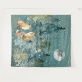 Vosfamilie in bos onder volle maan sneeuwval wandkleed (Voorkant (horizontaal))