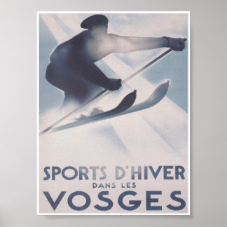 Vosges France Retro Ski Travel Poster