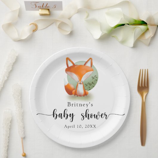 Vosje - babyshower papieren bordje (Huwelijk)