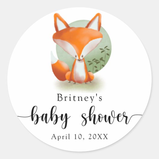 Vosje - babyshower ronde sticker (Voorkant)