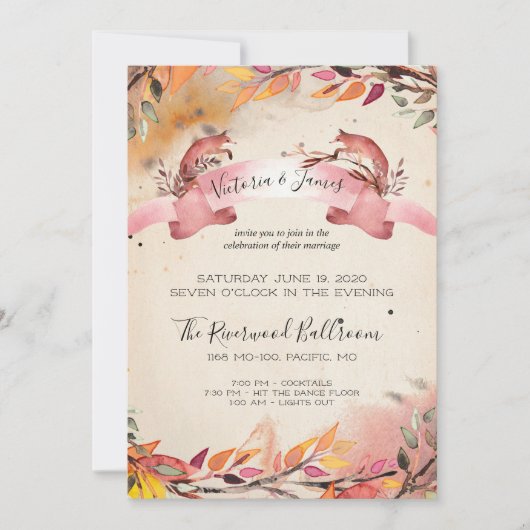  vossen avond alleen bruiloft uitnodiging (Voorkant)