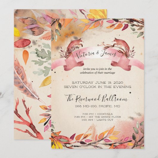  vossen avond alleen bruiloft uitnodiging (Voorkant / Achterkant)