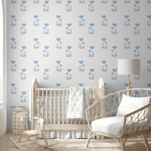 Vossen & Blauwe Hartballonnen Ontwerp Behang