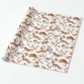 Vossen Bloemen Groene Botanische Cadeaupapier (Uitgerold)