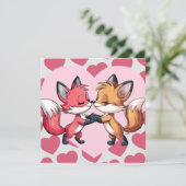 Vossen die Valentijnsdag kussen Harten houden van  Feestdagenkaart (Staand voorkant)