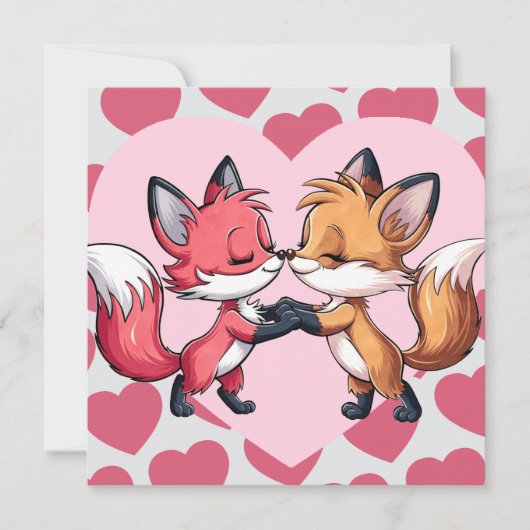 Vossen die Valentijnsdag kussen Harten houden van  Feestdagenkaart (Voorkant)