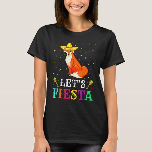 Vossen Dier Lets Fiesta Cinco De Mayo Mexicaanse P T-shirt (Voorkant)