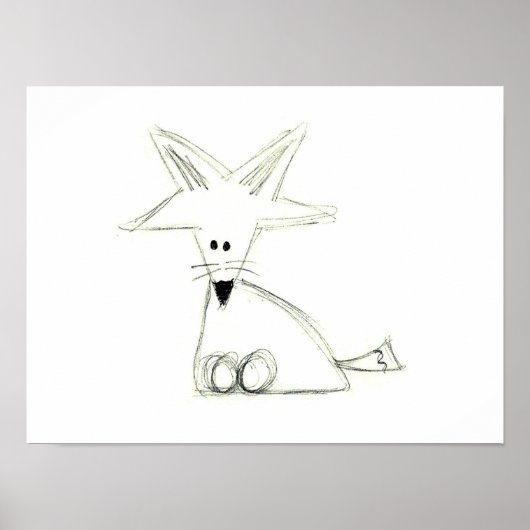 vossen doedle zwarte grijs simpele kinder tekening poster (Voorkant)