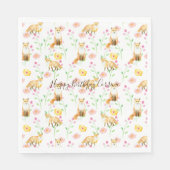 Vossen en bloemen Roze Gele Waterverf Servet (Voorkant)