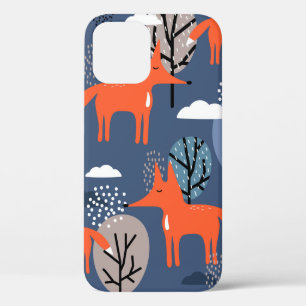 Vossen en bomen, met de hand getrokken achtergrond Case-Mate iPhone case