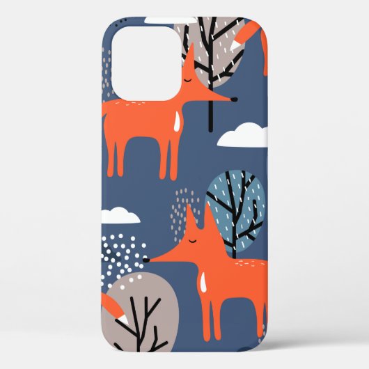 Vossen en bomen, met de hand getrokken achtergrond Case-Mate iPhone case (Achterkant)