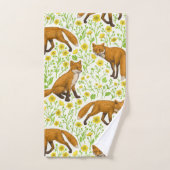 Vossen en boterbloemen op natuurlijk wit bad handdoek (Handdoek)