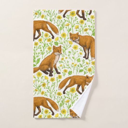 Vossen en boterbloemen op natuurlijk wit bad handdoek (Handdoek)