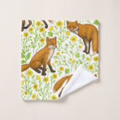 Vossen en boterbloemen op natuurlijk wit bad handdoek (Wasdoekje)
