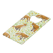 Vossen en boterbloemen op natuurlijk wit creditkaart flessenopener (Achterkant Gekanteld)