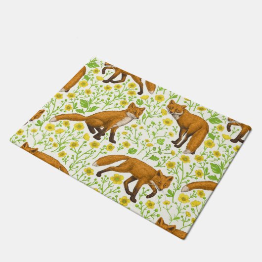 Vossen en boterbloemen op natuurlijk wit deurmat (Schuin)