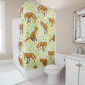 Vossen en boterbloemen op natuurlijk wit douchegordijn (In situ)