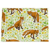 Vossen en boterbloemen op natuurlijk wit groot cadeauzakje (Voorkant)