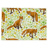 Vossen en boterbloemen op natuurlijk wit groot cadeauzakje (Achterkant)