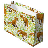 Vossen en boterbloemen op natuurlijk wit groot cadeauzakje (Voorkant Gekanteld)