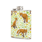 Vossen en boterbloemen op natuurlijk wit heupfles (Links)