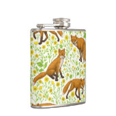 Vossen en boterbloemen op natuurlijk wit heupfles (Rechts)