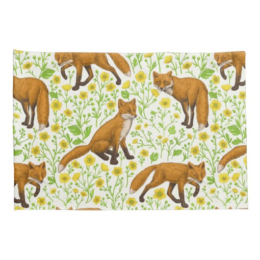 Vossen en boterbloemen op natuurlijk wit kussensloop (Achterkant-Rechts)