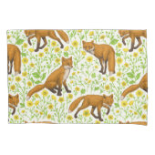 Vossen en boterbloemen op natuurlijk wit kussensloop (Voorkant-Links)