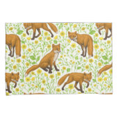 Vossen en boterbloemen op natuurlijk wit kussensloop (Voorkant-Rechts)